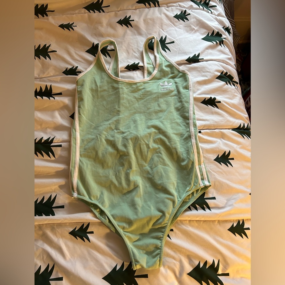 Adidas Originals trefoil mint three stripe bodysuit